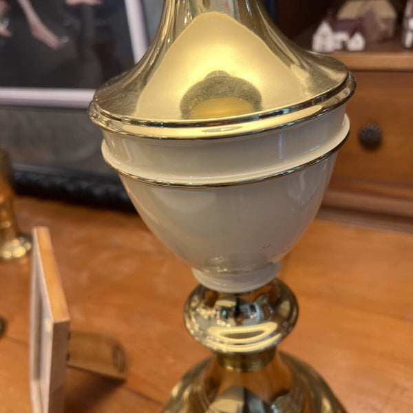 Pair of brass and cream vintage lamps