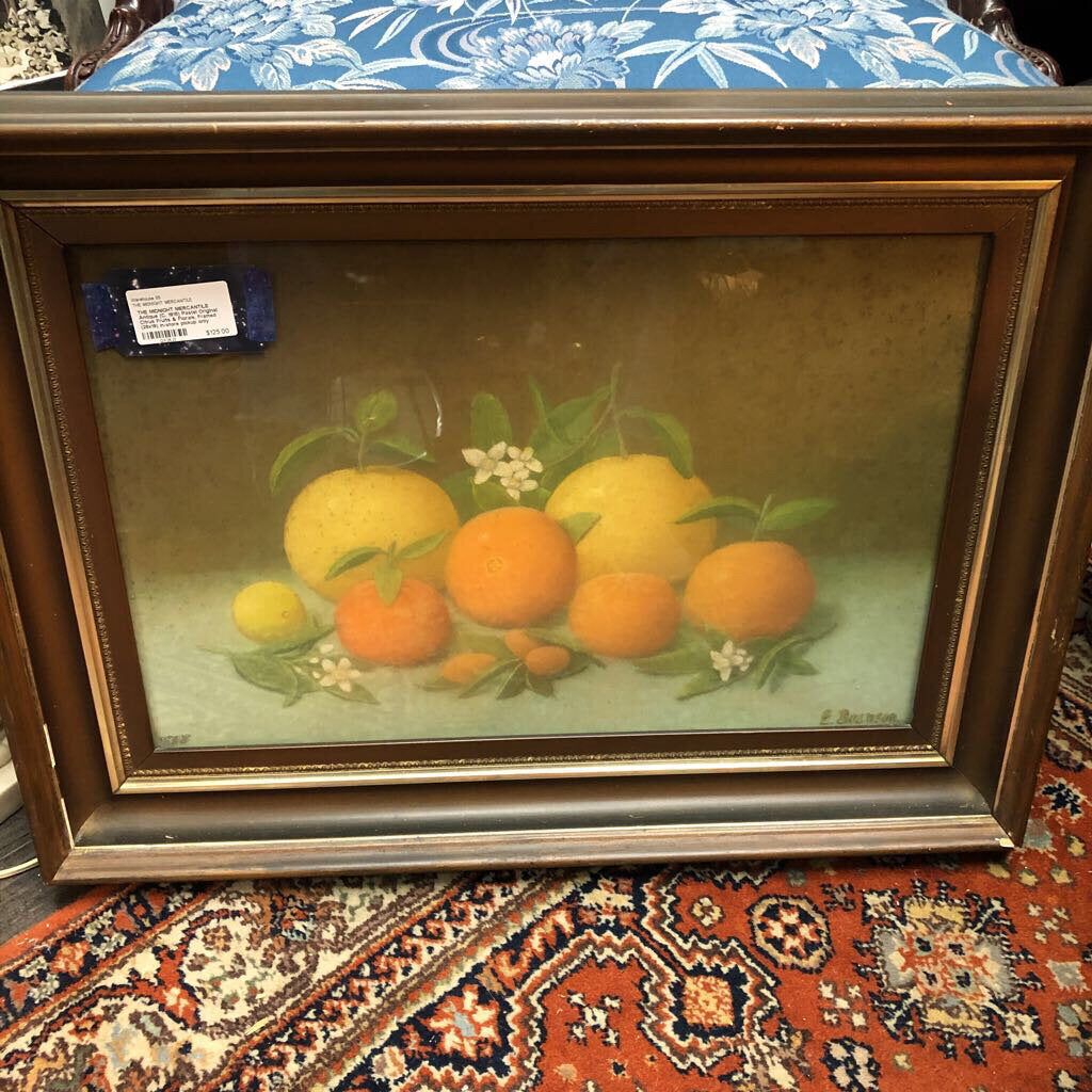 Antique (C. 1915) Pastel Original Citrus Fruits & Florals, Framed (26x19) in-store pickup only