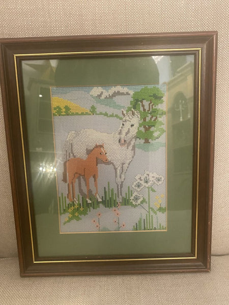 Vintage Needlepoint Horse and Foal 11" x 13"
