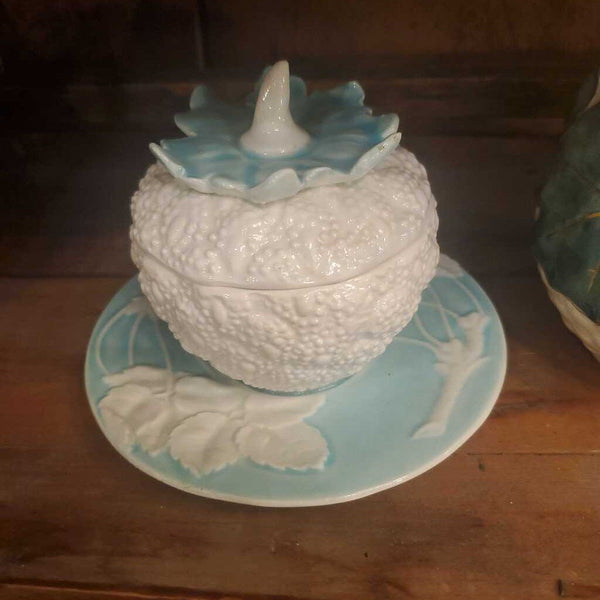 Italian sugar bowl white and blue fruit figural