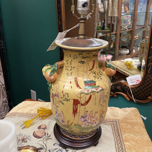 Asian Yellow Chinoserie Lamp 22x10 in