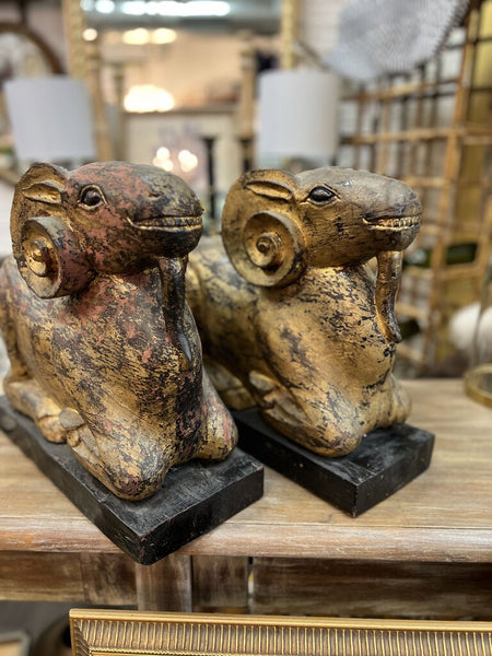 Pair of Egyptian Revival Rams 15" x 13.5" x 6"