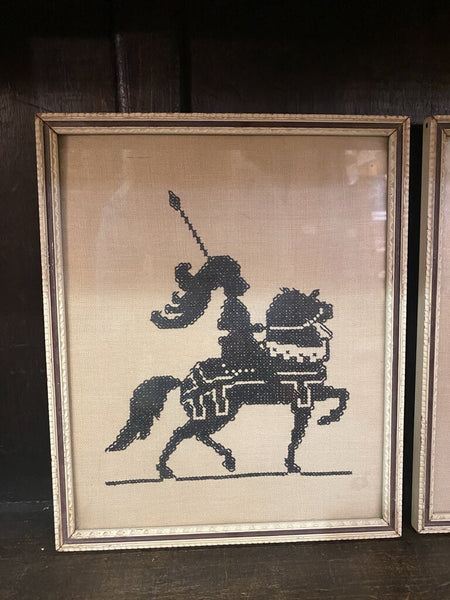 Vintage Cross Stitch Medieval Rider #1 - 10" x 12"