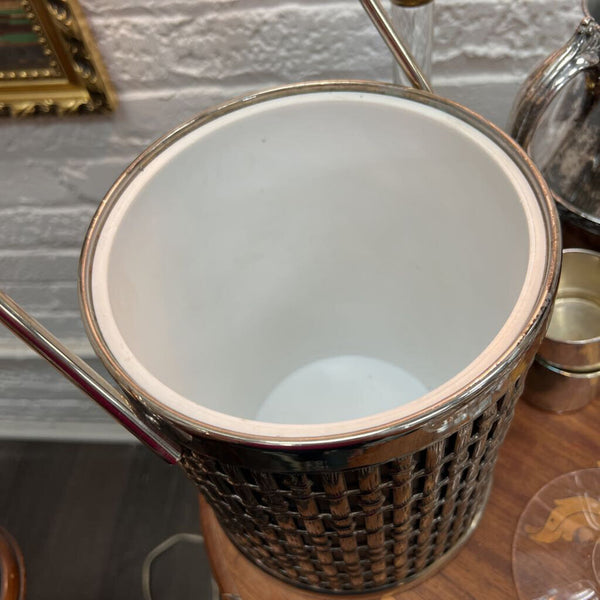 Vintage MCM Silver Plate Bamboo Ice Bucket