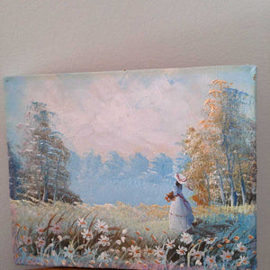 Small Vintage Acrylic Painting - 8x10. Field of Daisies