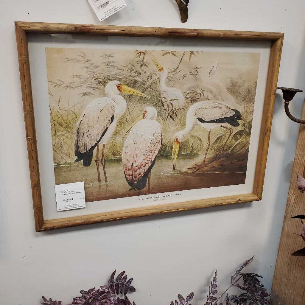 Bamboo look framed stork print