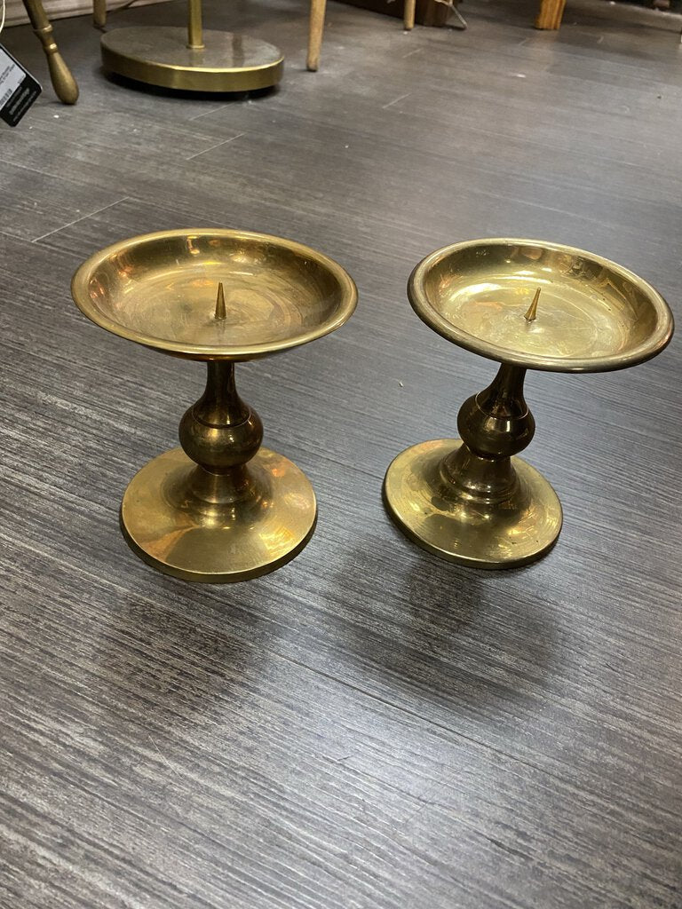 Pair of 5" Brass Pillar Candlesticks W1032