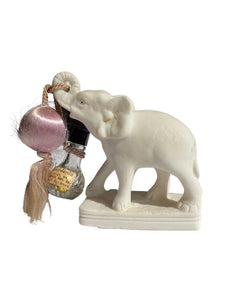 rare elephant perfume bottle. holder with original gardenia label