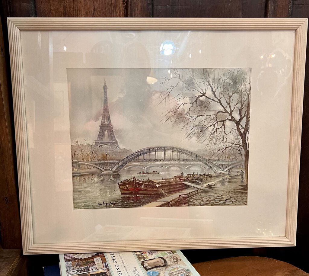 Vintage Eiffel Tower/Siene watercolor print 18x21