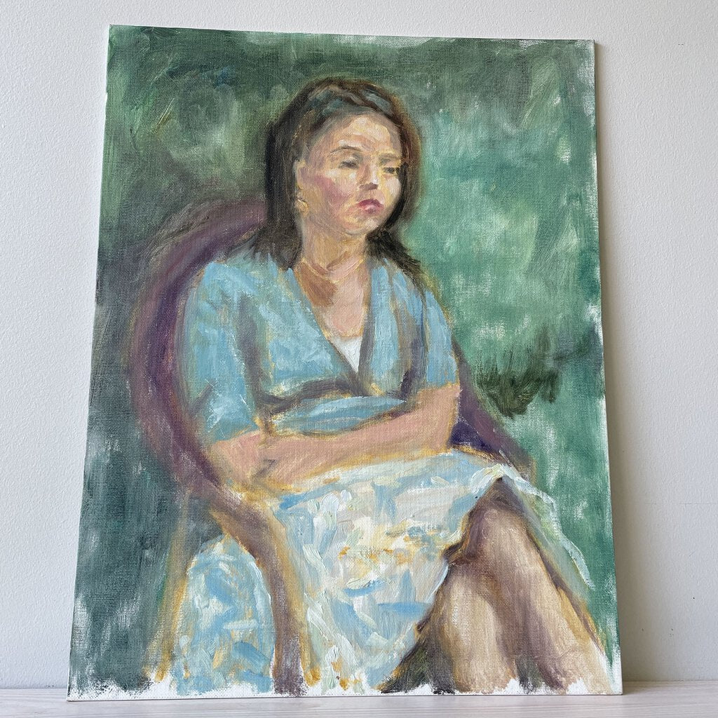 Moxie - Seated Woman In Blue Portrait Painting - 14x18