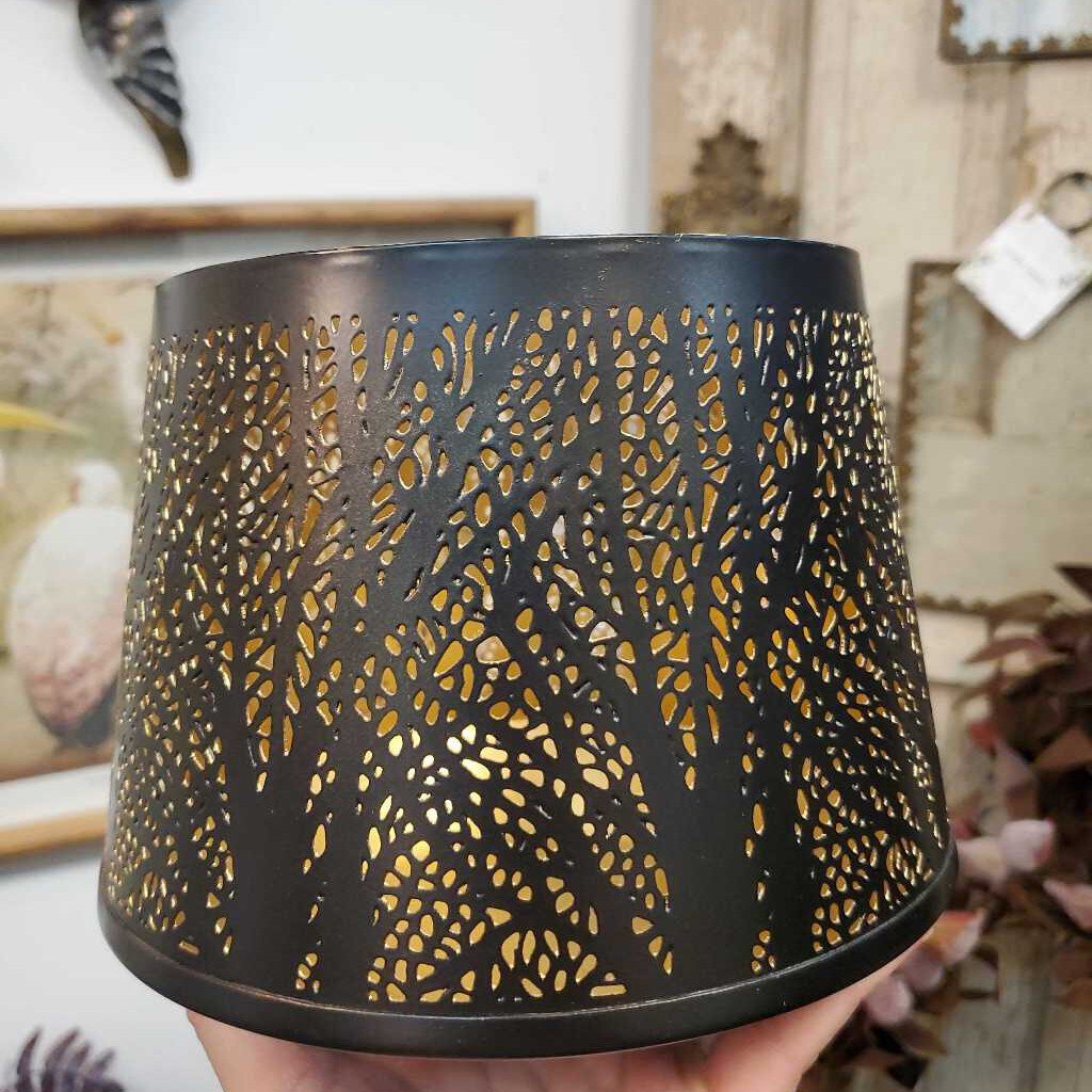 Metal candle holder Black & gold large round