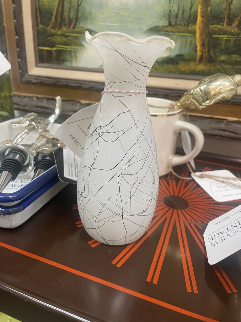 MCM White Vase with Design W0398
