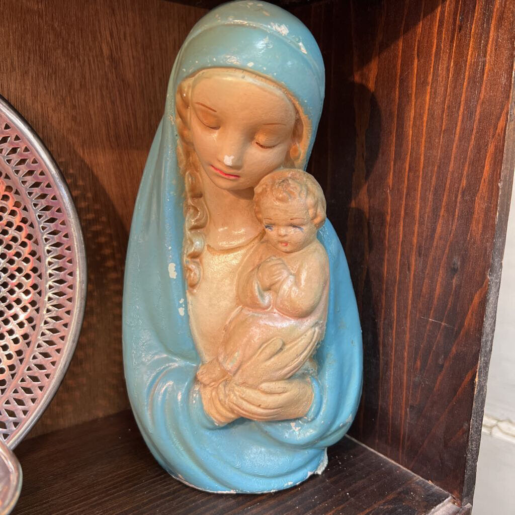 Vtg Chalkware Mother Mary & Baby Jesus