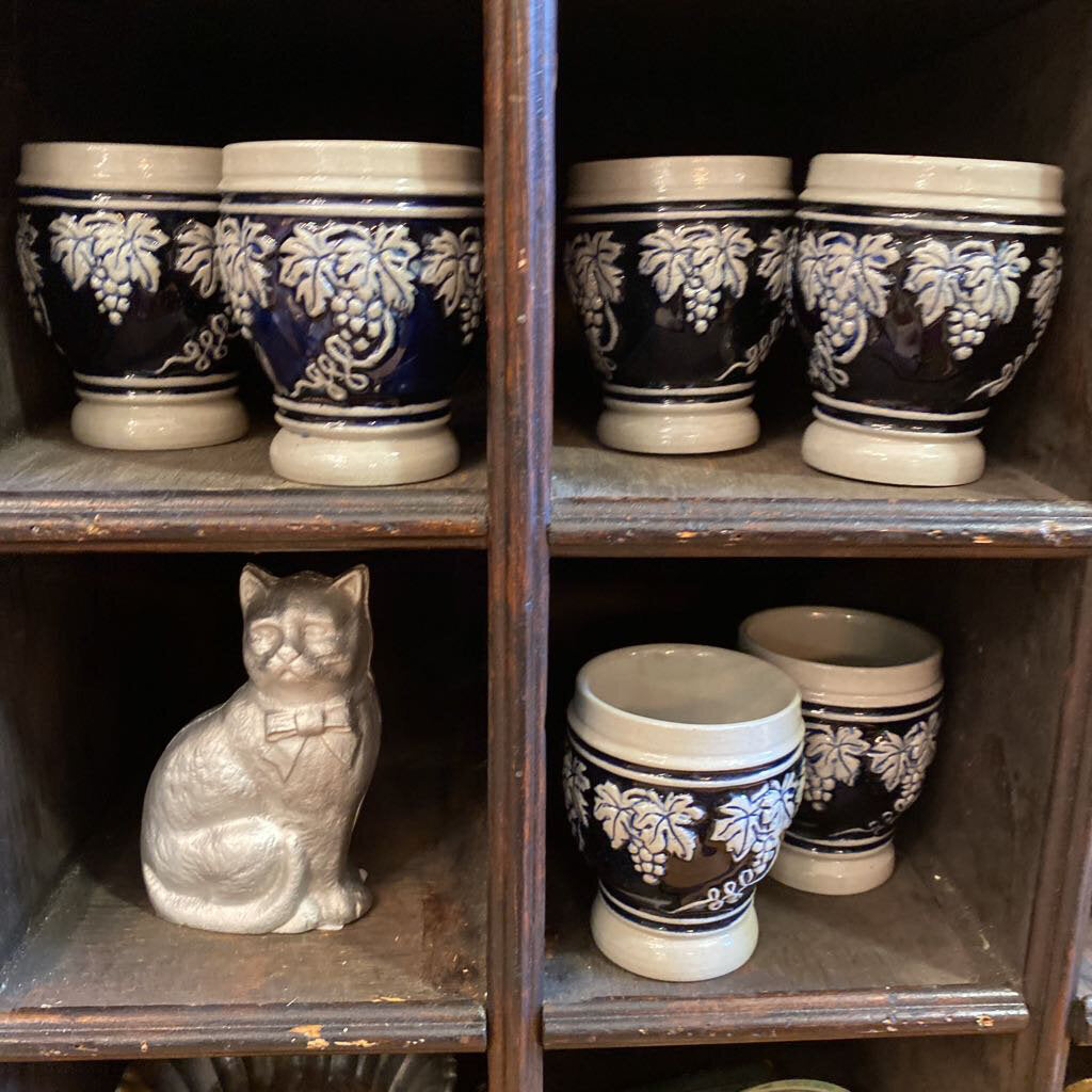 Set of 6 German Grapevine Stoneware Goblets