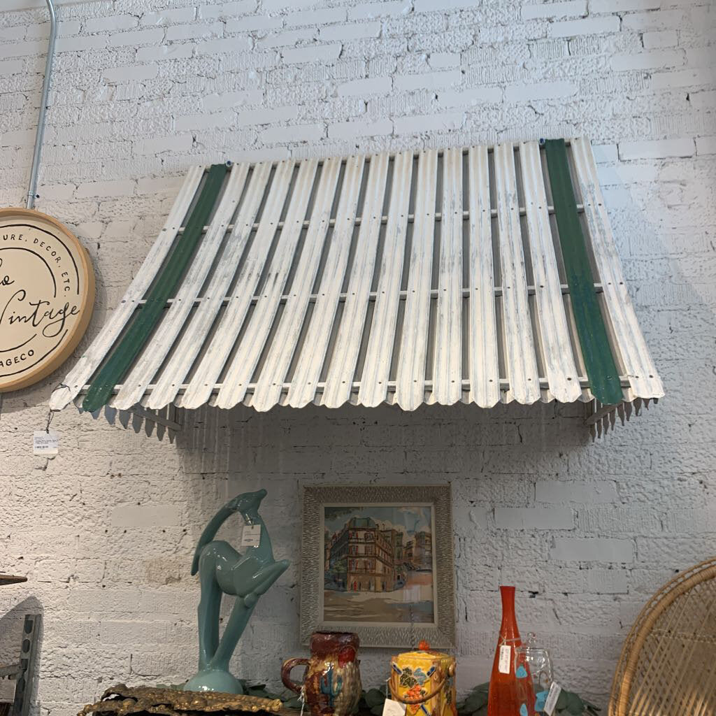 Vintage Metal Awning- White & Green Paint- 50.25" w x 26" d x 36." l- Pick up in Store