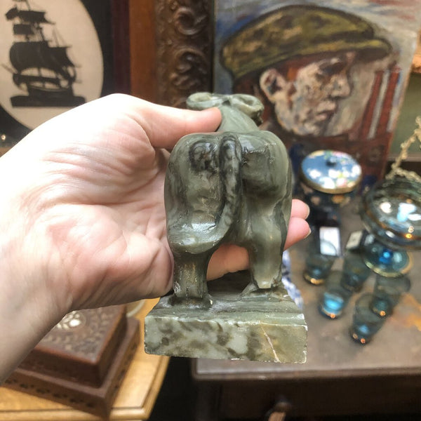 Vintage Carved Jade African Buffalo Bull Statuette