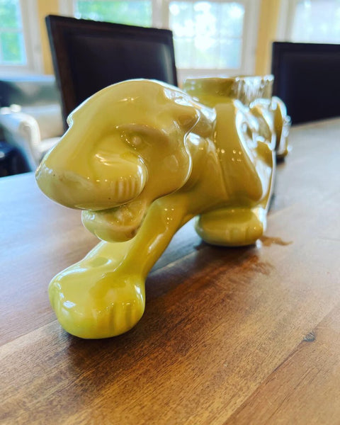 Vintage MCM Royal China Novelty Co Chartreuse Panther Lamp