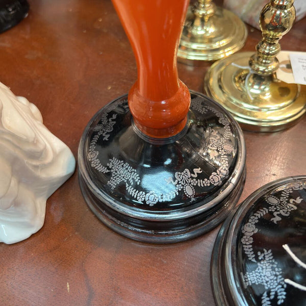 Tiffin Glass Co. Orange and Black Candlesticks/Art Nouveau