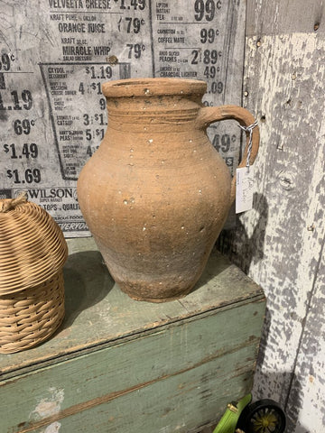 Vintage Terra Cotta Jug Vase w/ Handle- 8" w x 9.5" l x 12" t