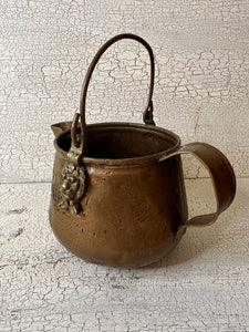Vintage Shabby Copper Kettle with Brass Lions Head