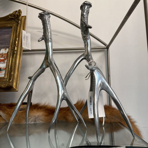 Silver Antler Candle Holders