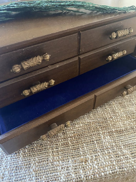 Vintage Wood Jewelry Box w/ 3 Drawers