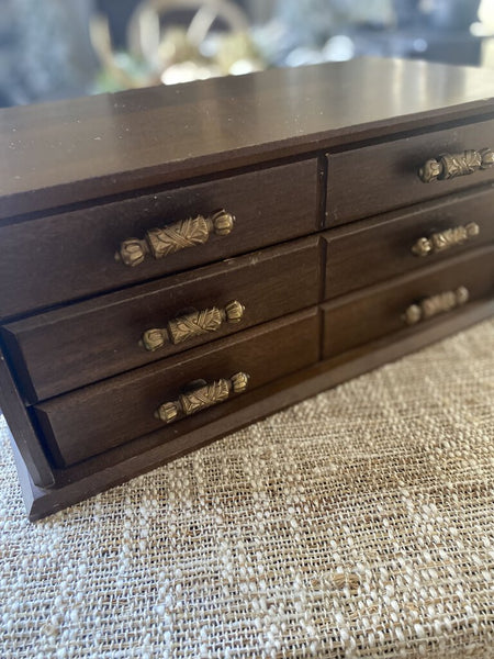 Vintage Wood Jewelry Box w/ 3 Drawers