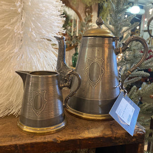 Brass and Zinc Teapot and Cup Set