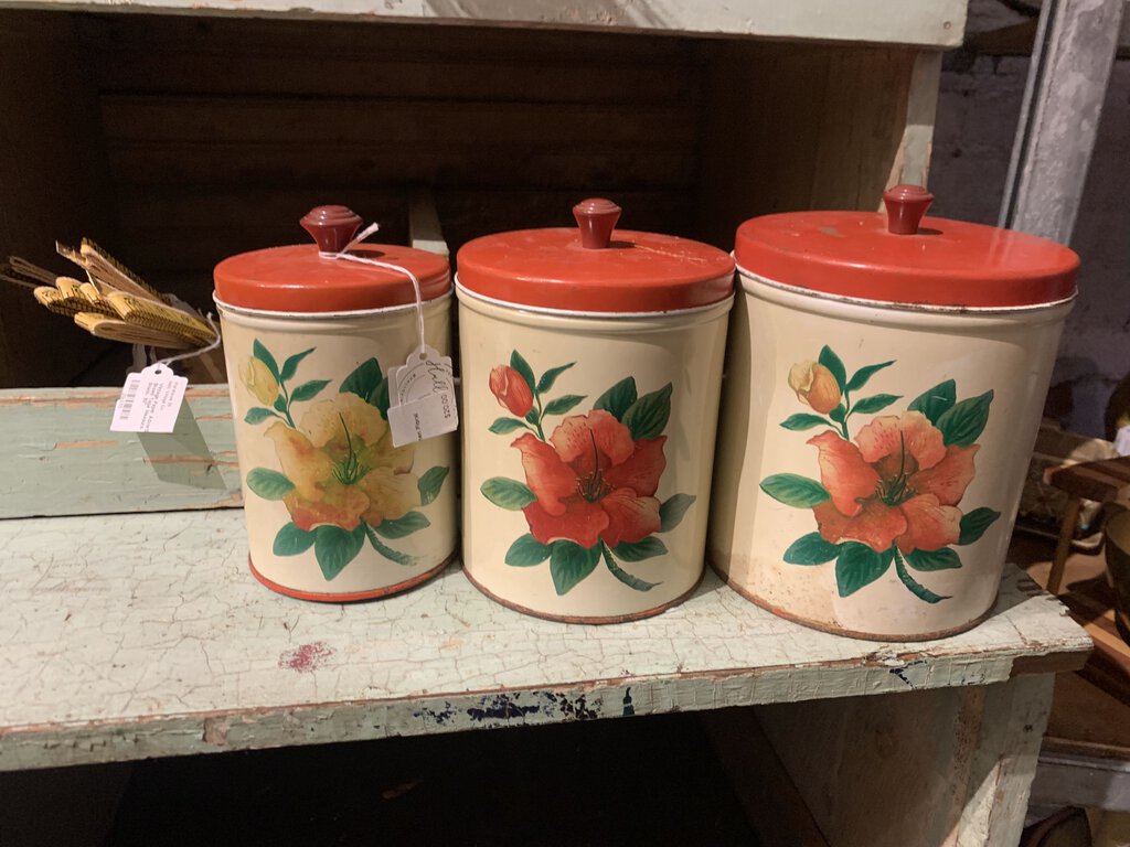 Vintage Set of 3 Kitchen Floral Canisters with Lids