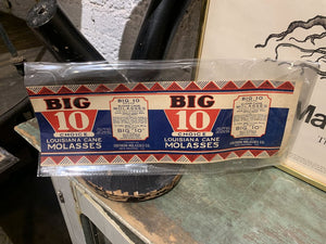 Vintage "Big 10" Molasses New Old Stock Paper Tin Can Label- Art Deco- 4.25" w x 13 1/8" l
