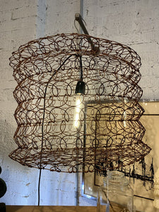 Vintage Metal Fish Net Hanging Light- 21.5" w x 27" to Hanging Hook