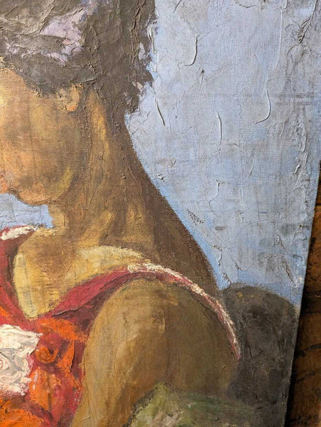 Portrait black woman in red dress antique rare 28Wx34L