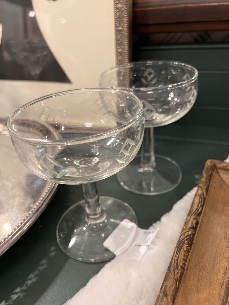 Pair of etched champagne coups