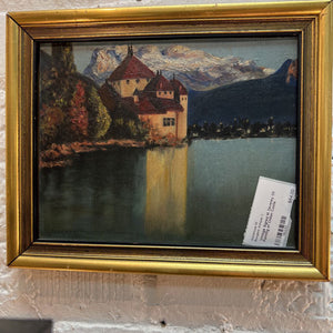 Vintage Signed M. Deveney Oil Painting of Chillon Castle