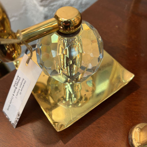 Vintage Brass & Crystal Swing Arm Lamp