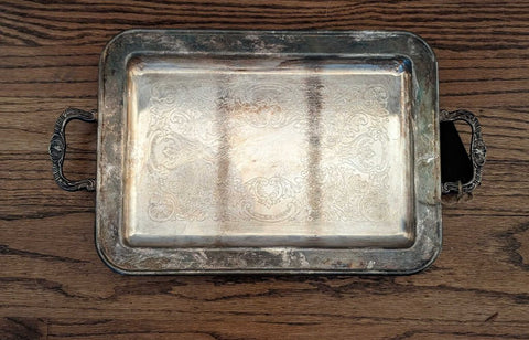 Vintage Rectangle Silver Tray w/Feet 13x10
