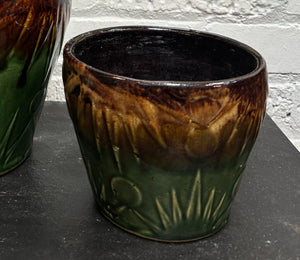 Pottery Green Brown Small Robinson Ransbottom Co Green and Brown Glazed Planters W0637