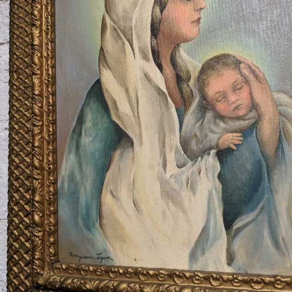 Pretty Vintage Signed Oil Painting of Mary and Jesus in Old Gold Frame 23x26. IN STORE PICK UP ONLY