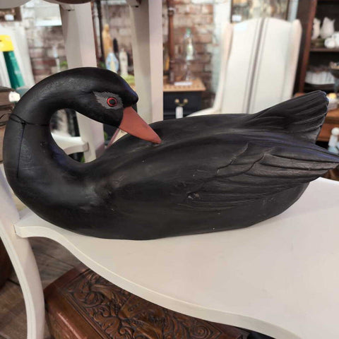 Wood Carved Black Swan. 15x8. IN STORE PICKUP ONLY