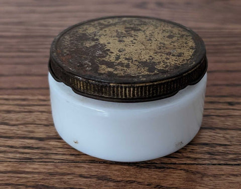 Vintage White Milk Glass Jar Reptile Show Cream