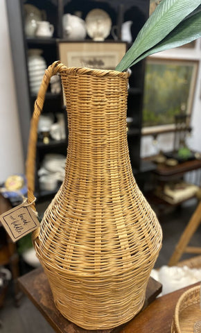 Vintage Rattan Wicker Vase Basket With Handle 23H